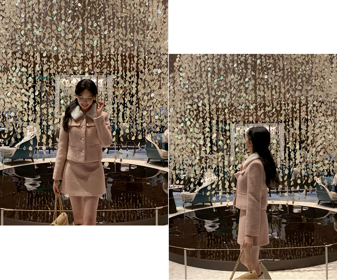 🚚당일발송  [울50%,카라탈부착] 퍼카라 자켓과 스커트 부클 트위드 셋업 데일리룩,데이트룩,출근룩,나들이룩,하객룩,모임룩,투피스 st2363 상세 이미지 12