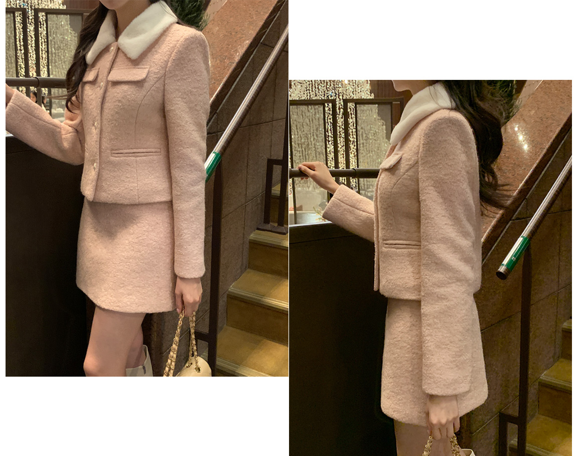 🚚당일발송  [울50%,카라탈부착] 퍼카라 자켓과 스커트 부클 트위드 셋업 데일리룩,데이트룩,출근룩,나들이룩,하객룩,모임룩,투피스 st2363 상세 이미지 16