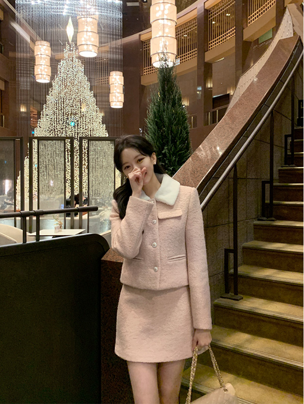 🚚당일발송  [울50%,카라탈부착] 퍼카라 자켓과 스커트 부클 트위드 셋업 데일리룩,데이트룩,출근룩,나들이룩,하객룩,모임룩,투피스 st2363 상세 이미지 18