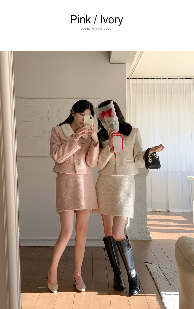 🚚당일발송  [울50%,카라탈부착] 퍼카라 자켓과 스커트 부클 트위드 셋업 데일리룩,데이트룩,출근룩,나들이룩,하객룩,모임룩,투피스 st2363 상세 이미지 63