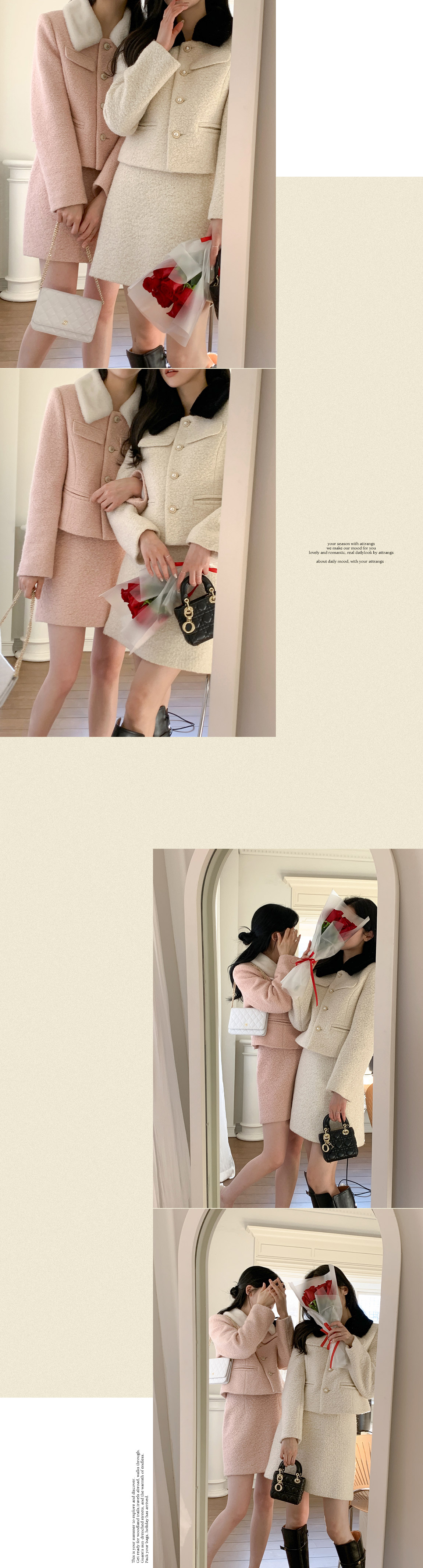 🚚당일발송  [울50%,카라탈부착] 퍼카라 자켓과 스커트 부클 트위드 셋업 데일리룩,데이트룩,출근룩,나들이룩,하객룩,모임룩,투피스 st2363 상세 이미지 66