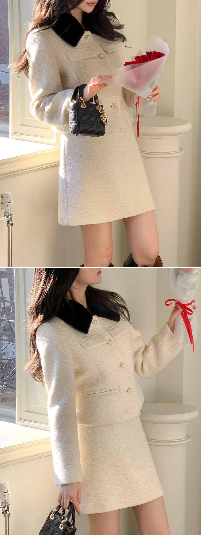 🚚당일발송  [울50%,카라탈부착] 퍼카라 자켓과 스커트 부클 트위드 셋업 데일리룩,데이트룩,출근룩,나들이룩,하객룩,모임룩,투피스 st2363 상세 이미지 71