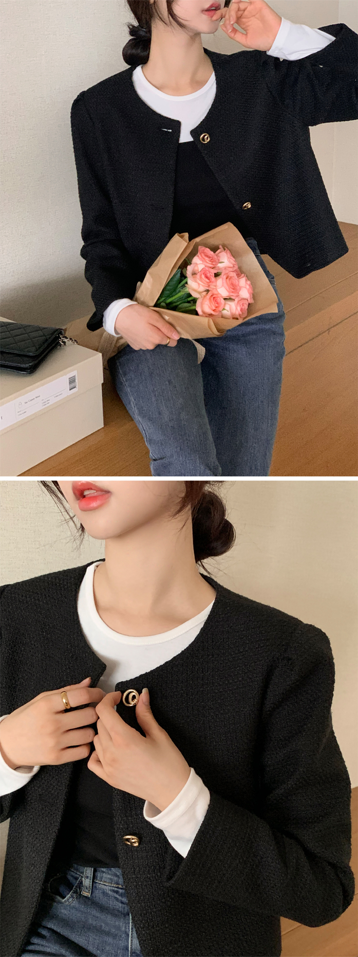 🚚당일발송  [하객룩,격식룩] 벨마 퍼프 트위드 자켓 데이트룩,출근룩,나들이룩,데일리룩,봄자켓,노카라자켓,봄옷 jk2549 상세 이미지 38