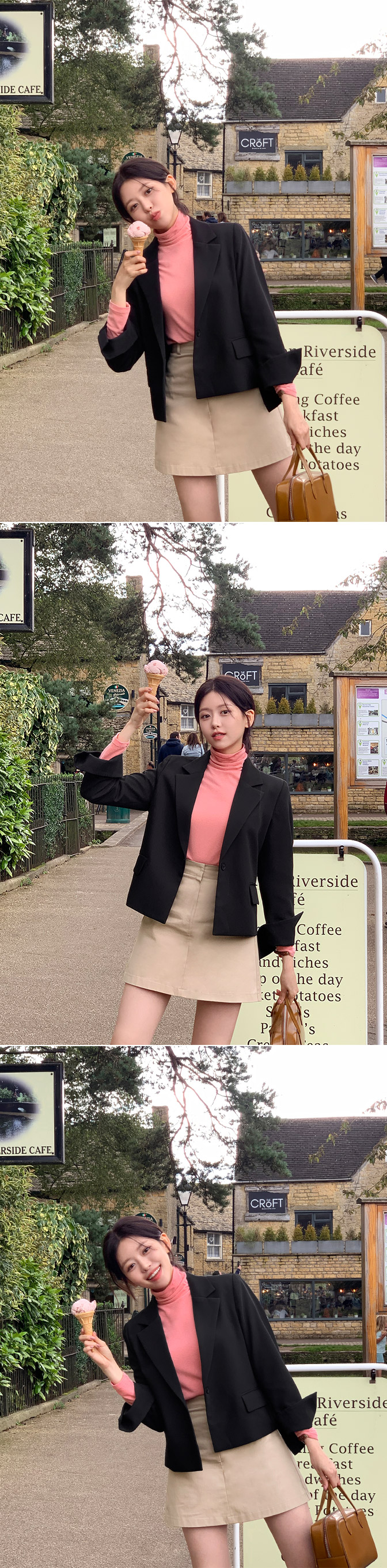 🚚당일발송  1000장 돌파✨ [뉴컬러추가/만년템/딱예쁜기장감] 로메인 싱글 버튼 세미크롭 자켓 하객룩,데이트룩,나들이룩,출근룩,데일리룩,격식룩,크롭자켓,올드머니룩 jk2643 상세 이미지 58