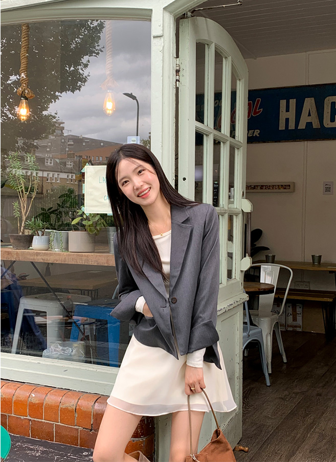 🚚당일발송  1000장 돌파✨ [뉴컬러추가/만년템/딱예쁜기장감] 로메인 싱글 버튼 세미크롭 자켓 하객룩,데이트룩,나들이룩,출근룩,데일리룩,격식룩,크롭자켓,올드머니룩 jk2643 상세 이미지 19