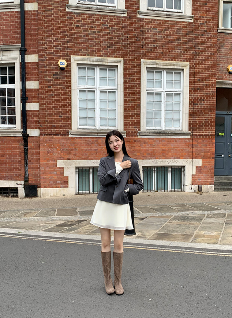 🚚당일발송  1000장 돌파✨ [뉴컬러추가/만년템/딱예쁜기장감] 로메인 싱글 버튼 세미크롭 자켓 하객룩,데이트룩,나들이룩,출근룩,데일리룩,격식룩,크롭자켓,올드머니룩 jk2643 상세 이미지 22