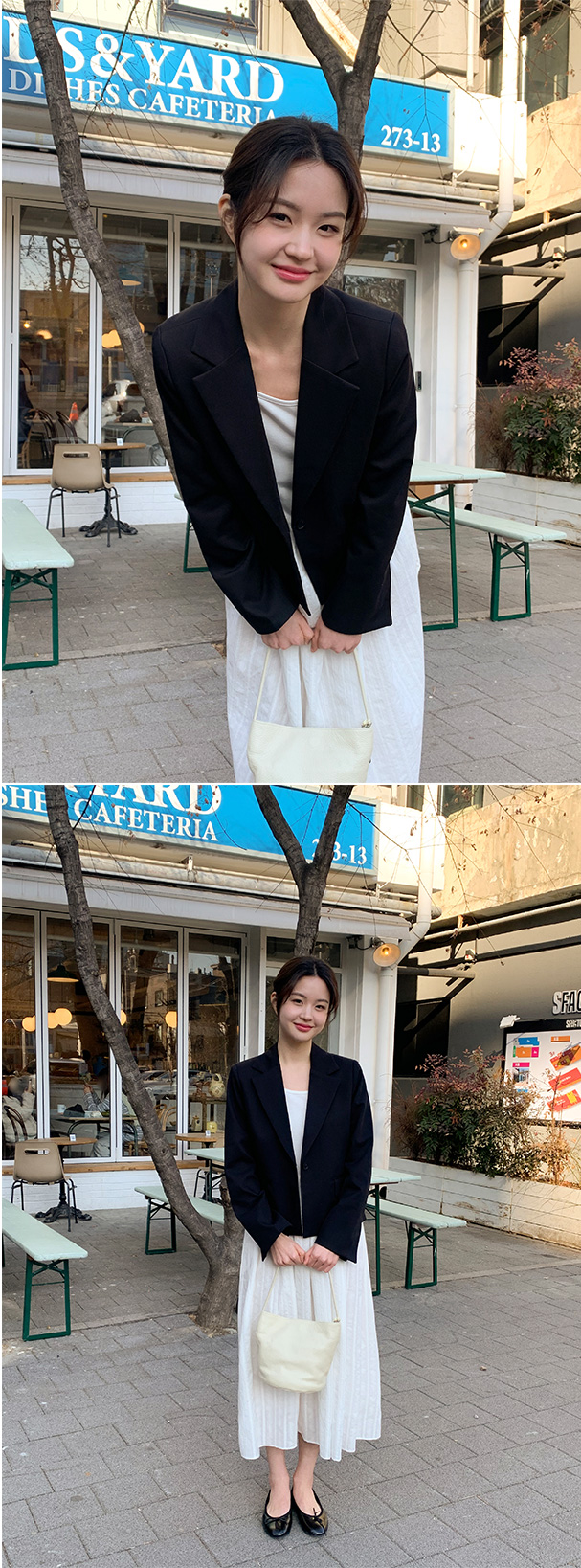 🚚당일발송  1000장 돌파✨ [뉴컬러추가/만년템/딱예쁜기장감] 로메인 싱글 버튼 세미크롭 자켓 하객룩,데이트룩,나들이룩,출근룩,데일리룩,격식룩,크롭자켓,올드머니룩 jk2643 상세 이미지 33