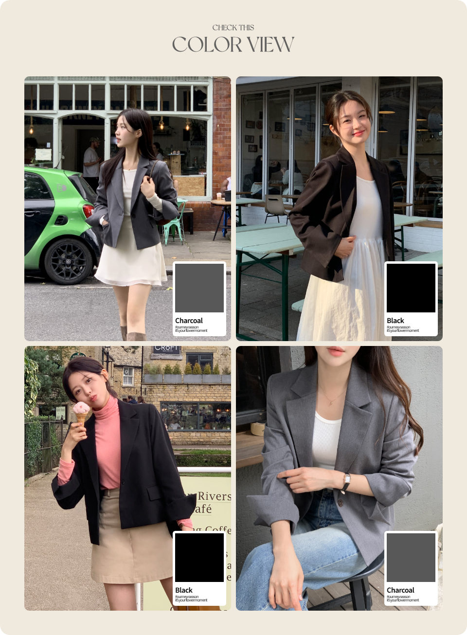 🚚당일발송  1000장 돌파✨ [뉴컬러추가/만년템/딱예쁜기장감] 로메인 싱글 버튼 세미크롭 자켓 하객룩,데이트룩,나들이룩,출근룩,데일리룩,격식룩,크롭자켓,올드머니룩 jk2643 상세 이미지 8
