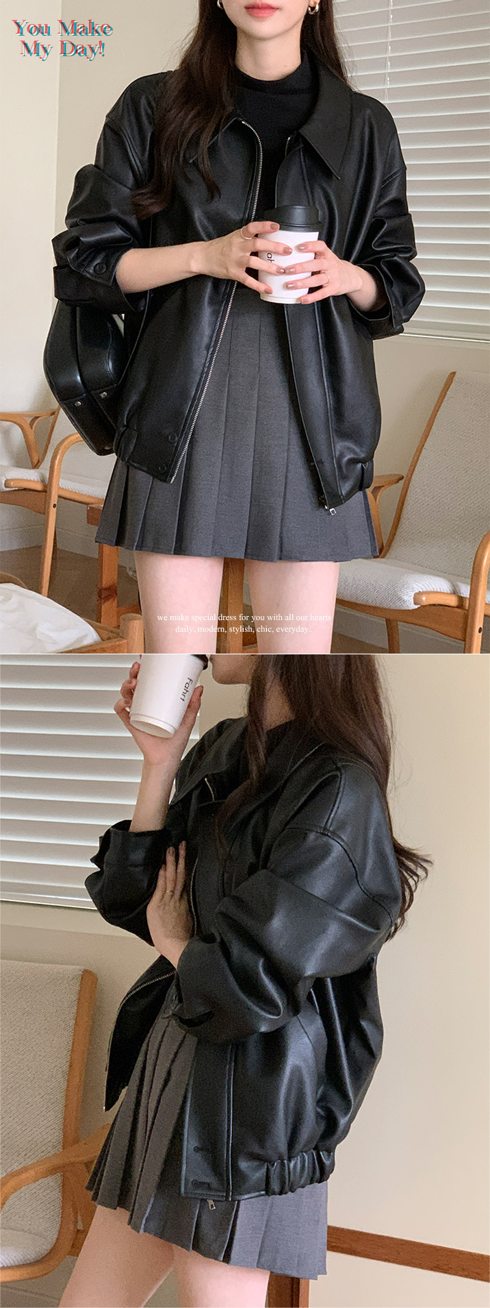 1000장 돌파✨ [퀄리티보장] 소프트 비건 레더 블루종 점퍼 데이트룩,데일리룩,나들이룩,마실룩,출근룩,하객룩,봄자켓 jp633 상세 이미지 38