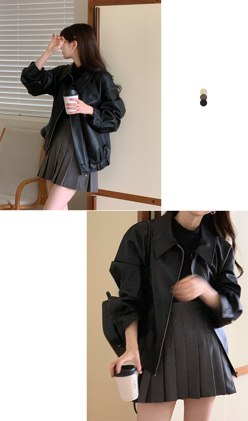 1000장 돌파✨ [퀄리티보장] 소프트 비건 레더 블루종 점퍼 데이트룩,데일리룩,나들이룩,마실룩,출근룩,하객룩,봄자켓 jp633 상세 이미지 41