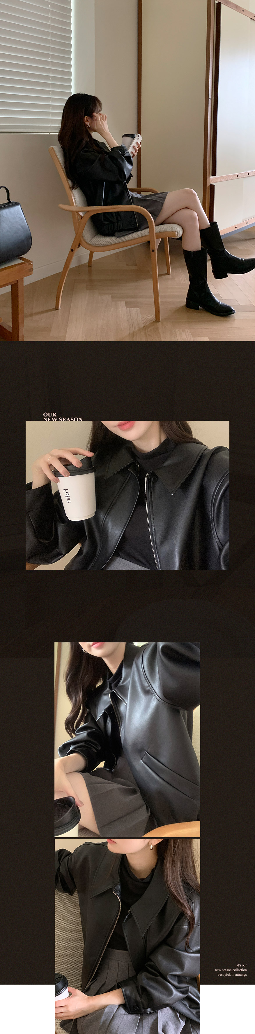1000장 돌파✨ [퀄리티보장] 소프트 비건 레더 블루종 점퍼 데이트룩,데일리룩,나들이룩,마실룩,출근룩,하객룩,봄자켓 jp633 상세 이미지 42