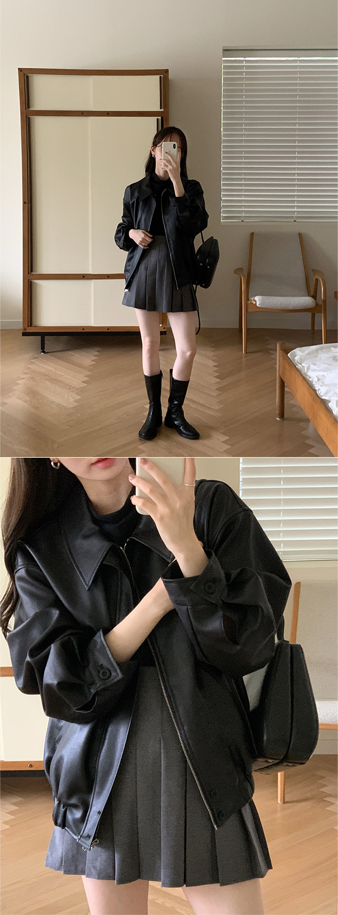 1000장 돌파✨ [퀄리티보장] 소프트 비건 레더 블루종 점퍼 데이트룩,데일리룩,나들이룩,마실룩,출근룩,하객룩,봄자켓 jp633 상세 이미지 46