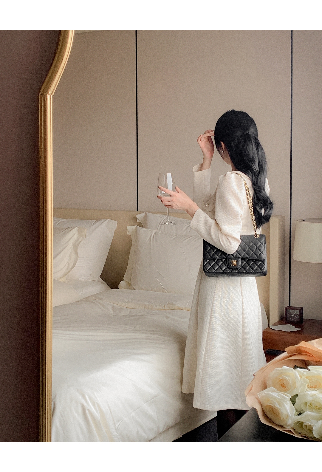 chinese dress ladies Cream Summer Tweed Dress with Elbow Length Sleeves - Angie