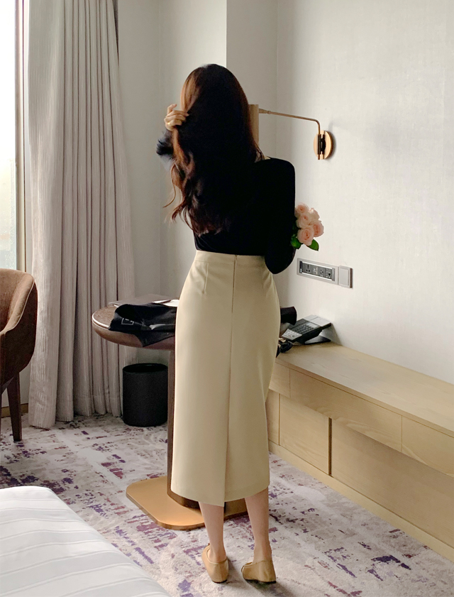 [기장선택,미니,롱 기장,하객룩] 오브젠 H라인 슬릿 스커트 데이트룩,나들이룩,출근룩,오피스룩,면접룩,롱스커트,롱치마 치마,봄옷 sk6735 벚꽃룩 상세 이미지 160