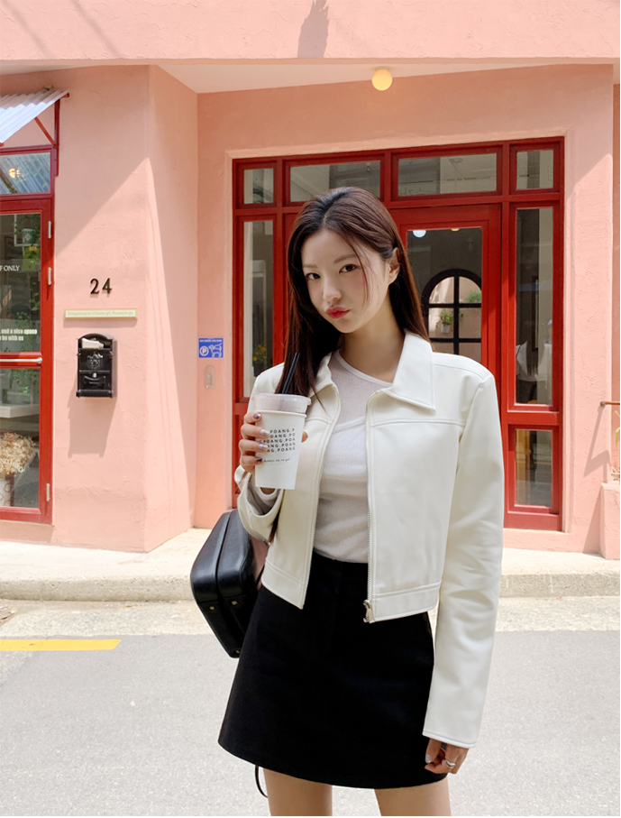 [기획특가/최저가] 비건 비스코스 레더 크롭 블루종 자켓 데이트룩,마실룩,나들이룩,데일리룩,출근룩,봄자켓,가죽자켓,레더자켓 jk2797 상세 이미지 22