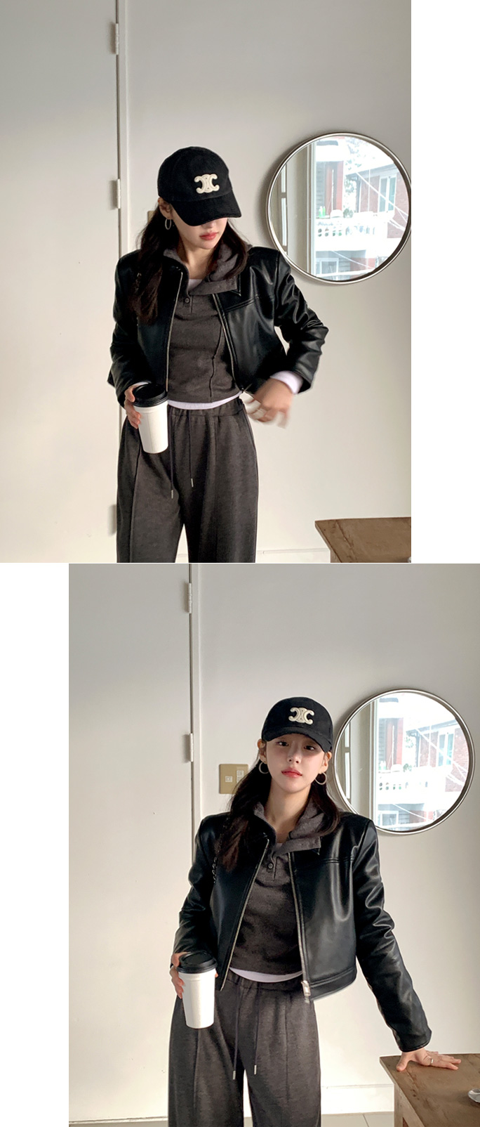 [기획특가/최저가] 비건 비스코스 레더 크롭 블루종 자켓 데이트룩,마실룩,나들이룩,데일리룩,출근룩,봄자켓,가죽자켓,레더자켓 jk2797 상세 이미지 48