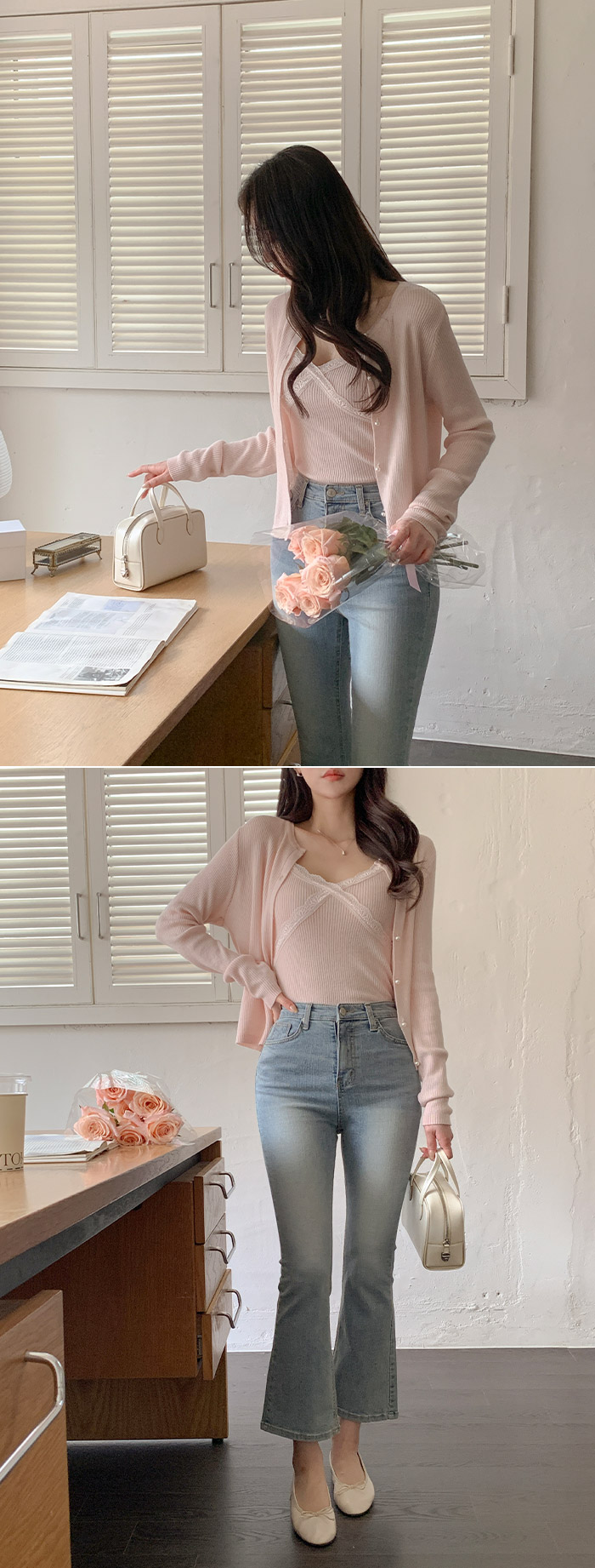 🚚당일발송 [나시+가디건,여리핏] 리프 골지 레이스 나시 진주 봄 가디건 세트 버튼가디건 출근룩,데이트룩,나들이룩,마실룩,봄가디건,나시가디건세트 st2581 상세 이미지 30
