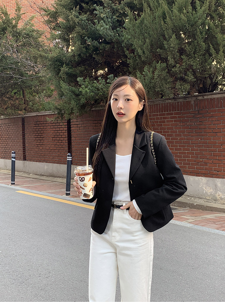 [구김걱정X,브랜드퀄리티] 킨트 골드 스틱 싱글 세미크롭 자켓 상견례룩/데이트룩/소개팅룩/격식룩/하객룩,봄옷 jk2858 벚꽃룩 상세 이미지 28