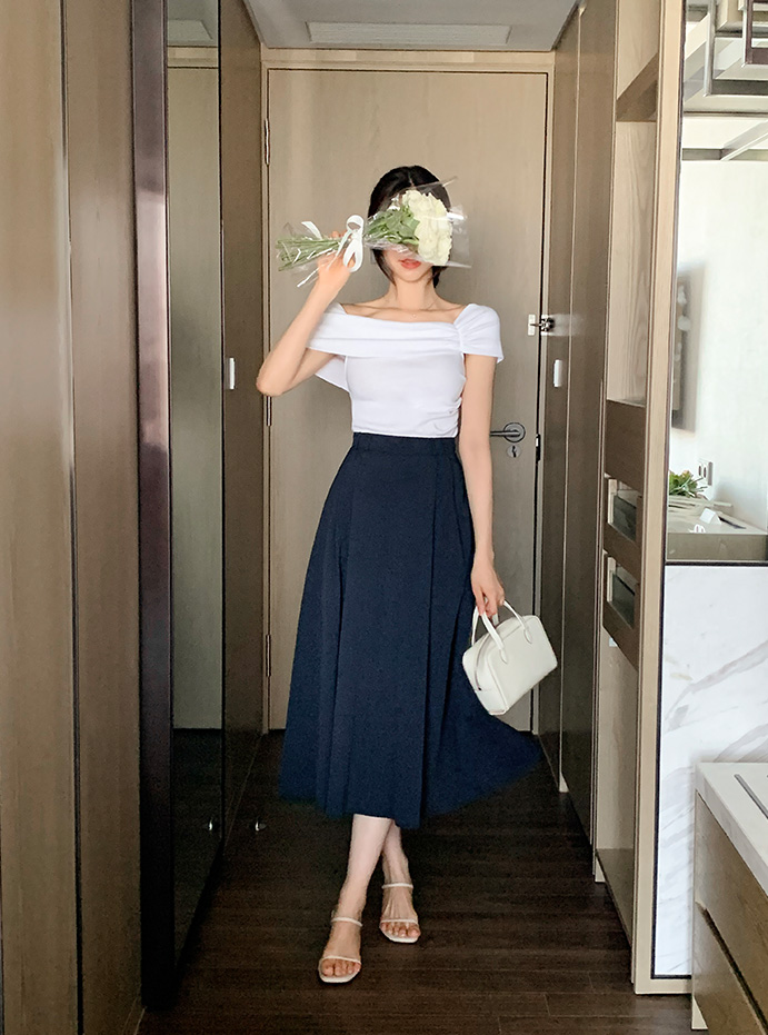 【INCHANT ME】Strap Banding Flare Skirt Womens Summer Vintage High Waist Belted A-Line Midi Skirts