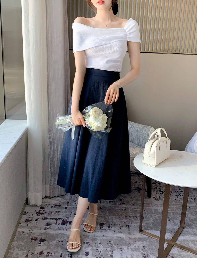 【INCHANT ME】Strap Banding Flare Skirt Womens Summer Vintage High Waist Belted A-Line Midi Skirts