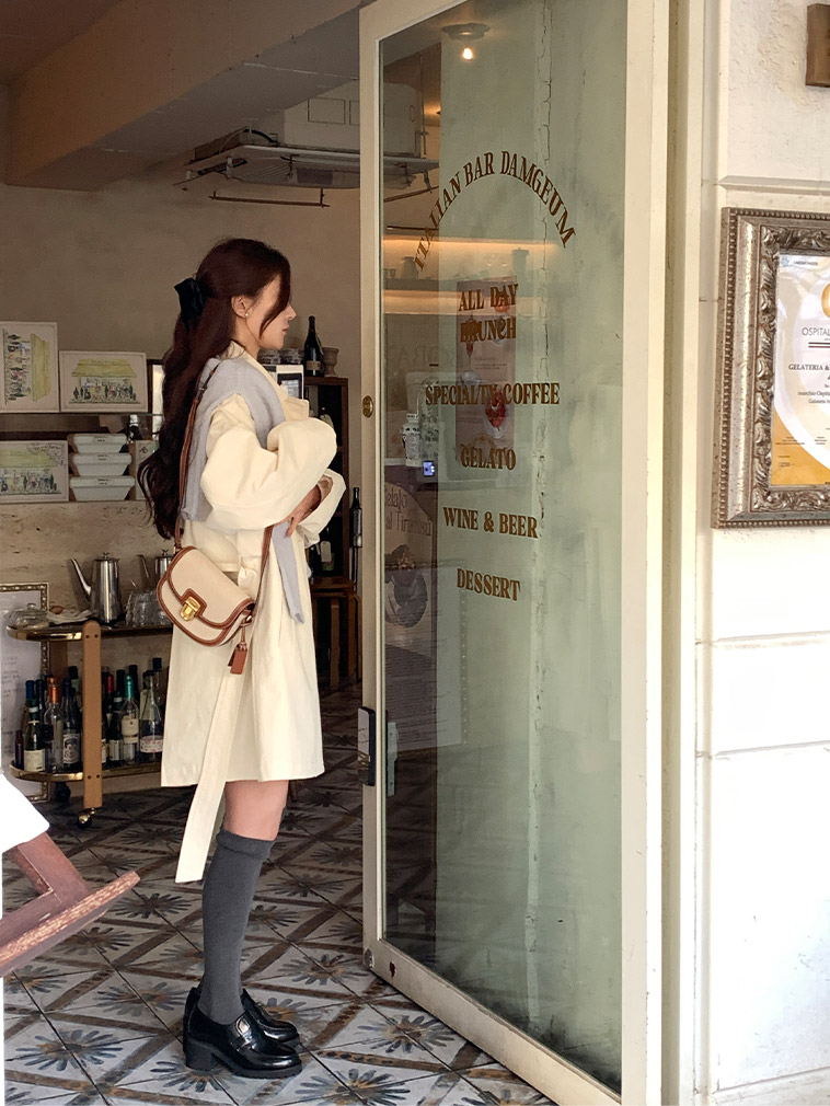 (브랜드공정/투웨이/컬러예술♥)🚚당일발송 주문폭주  로뉴엣 카라 싱글 스트랩 하프 트렌치 나들이룩 벨트 코트 ct1661 상세 이미지 24