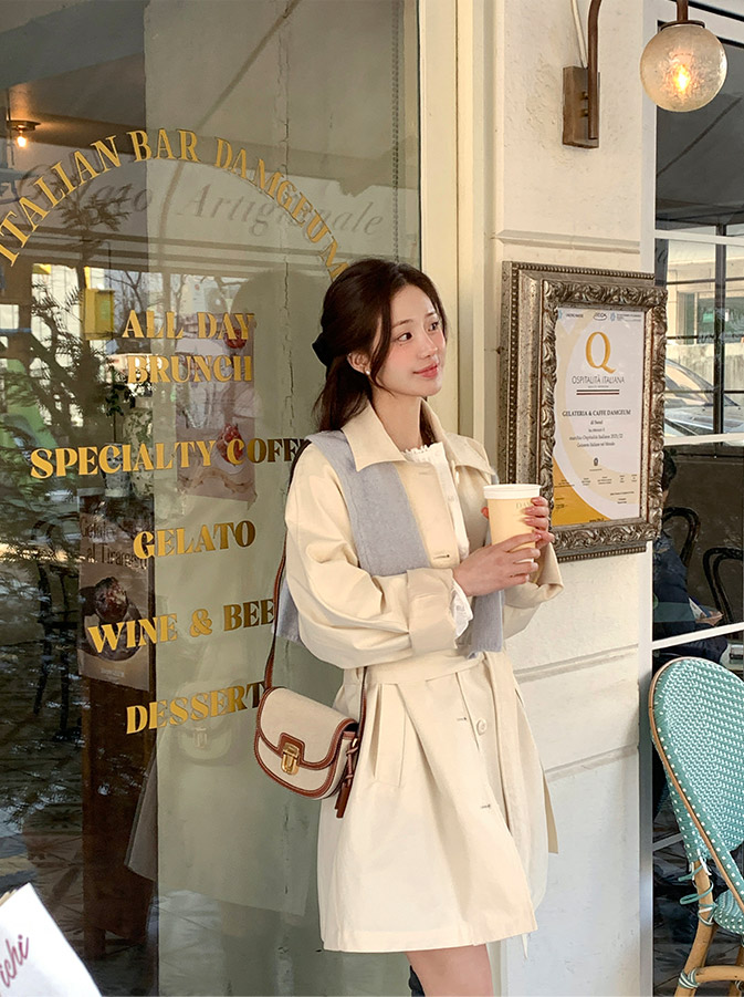 (브랜드공정/투웨이/컬러예술♥)🚚당일발송 주문폭주  로뉴엣 카라 싱글 스트랩 하프 트렌치 나들이룩 벨트 코트 ct1661 상세 이미지 27