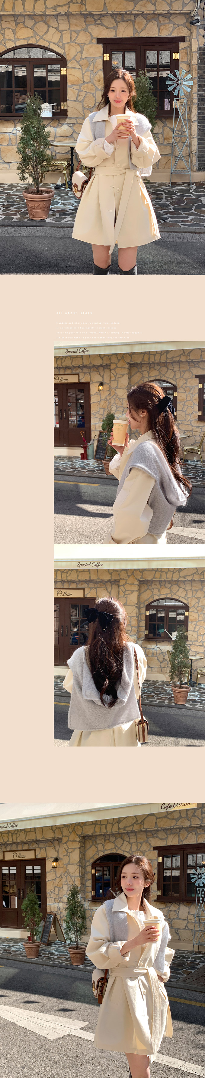 (브랜드공정/투웨이/컬러예술♥)🚚당일발송 주문폭주  로뉴엣 카라 싱글 스트랩 하프 트렌치 나들이룩 벨트 코트 ct1661 상세 이미지 8