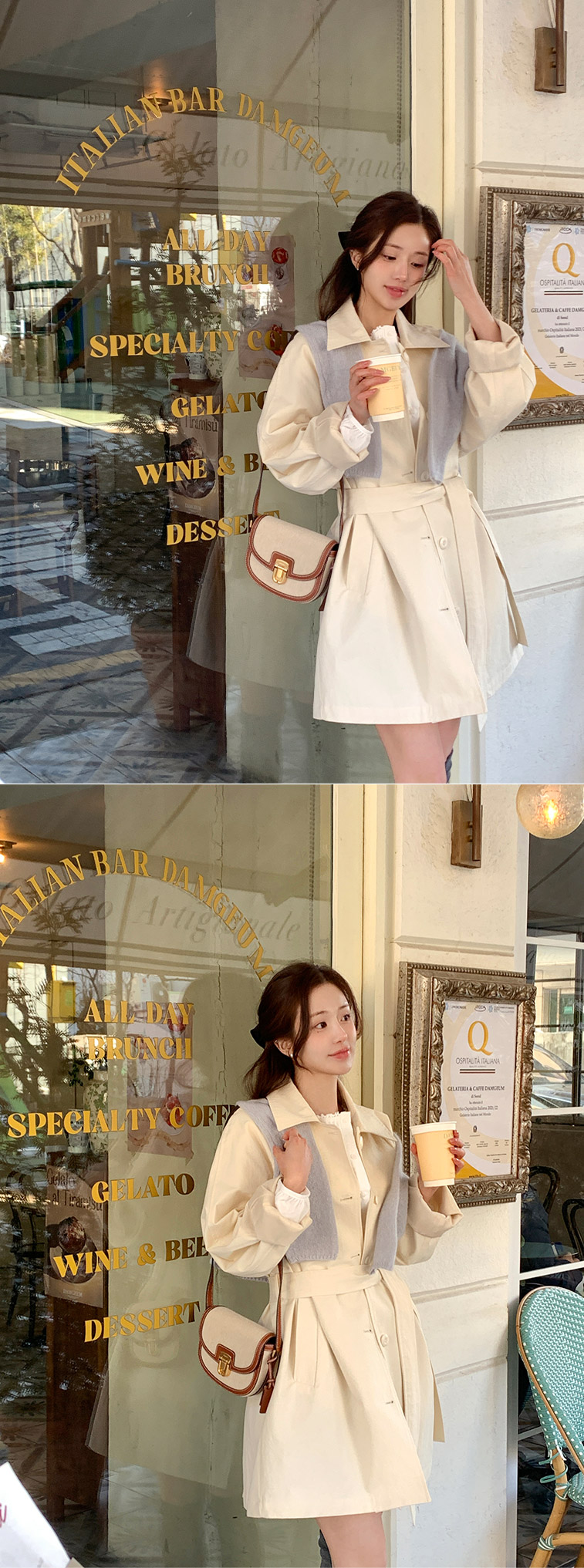 (브랜드공정/투웨이/컬러예술♥)🚚당일발송 주문폭주  로뉴엣 카라 싱글 스트랩 하프 트렌치 나들이룩 벨트 코트 ct1661 상세 이미지 12