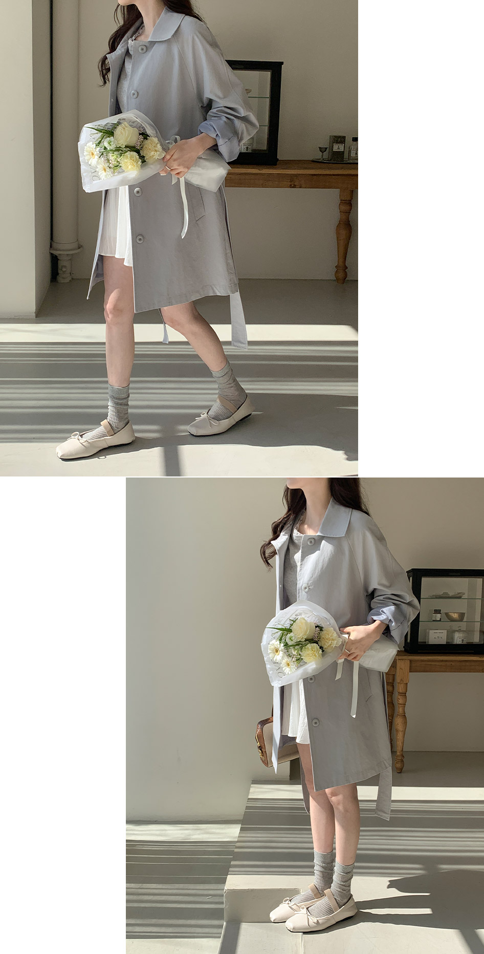 (브랜드공정/투웨이/컬러예술♥)🚚당일발송 주문폭주  로뉴엣 카라 싱글 스트랩 하프 트렌치 나들이룩 벨트 코트 ct1661 상세 이미지 43