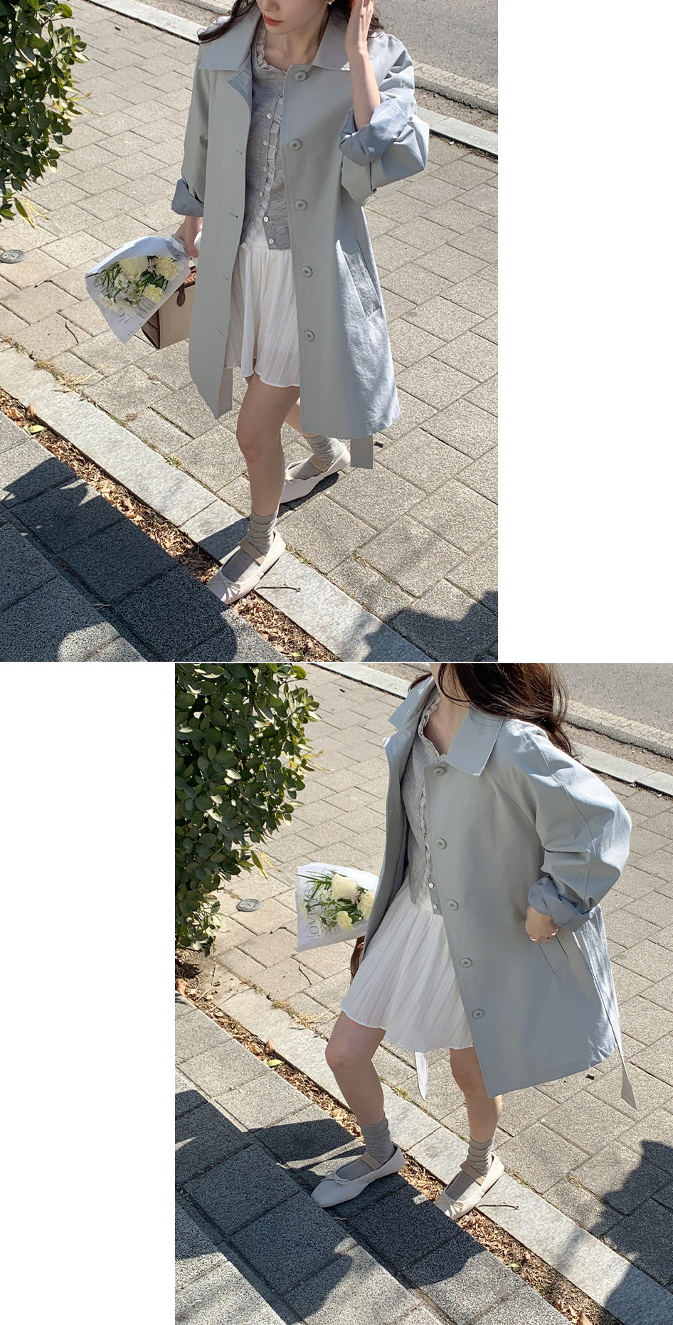 (브랜드공정/투웨이/컬러예술♥)🚚당일발송 주문폭주  로뉴엣 카라 싱글 스트랩 하프 트렌치 나들이룩 벨트 코트 ct1661 상세 이미지 32