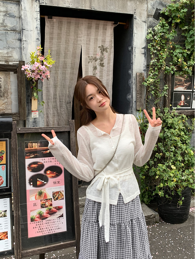 (허리스트랩/니트가디건)주문폭주  미스티 시어 라운드넥 리본 슬림 니트 가디건 시스루가디건 리본가디건 슬림핏가디건 라운드넥가디건 여리핏코디 썸머룩 꾸안꾸룩 데일리룩 나들이룩 여성가디건 nt5075 상세 이미지 3