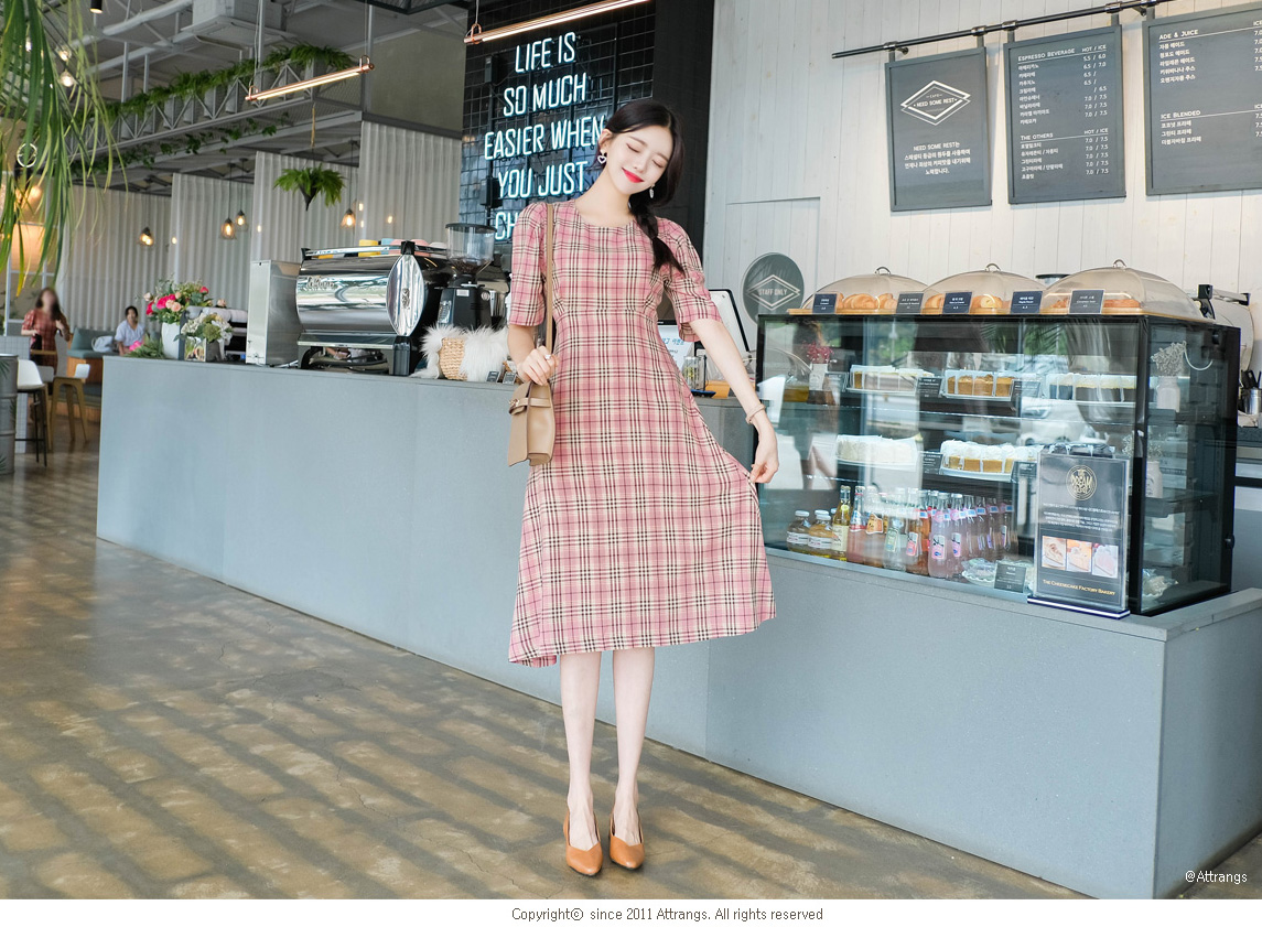 아뜨랑스 - op7585 딸기 초콜릿처럼 달콤 러블리한 체크패턴의 A라인 롱원피스 dress op7585 딸기 초콜릿처럼 달콤 러블리한 체크패턴의... 
