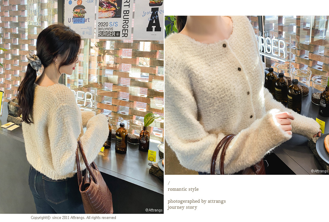 cd1618 Round Neck Boucle Knit Cardigan  ATTRANGS: Shop Korean fashion  clothing, bags, shoes and accessories for women