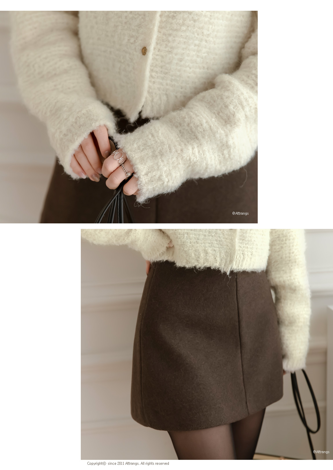 cd1618 Round Neck Boucle Knit Cardigan  ATTRANGS: Shop Korean fashion  clothing, bags, shoes and accessories for women